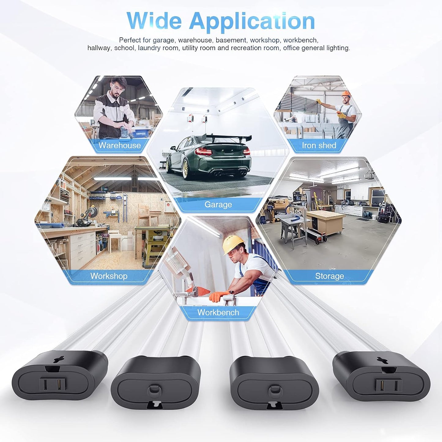 Ensenior 10 Pack Linkable Led Shop Light 4ft for Garage, 4400 High Lumens, 36W Equivalent 280W, 5000K Daylight, 48 Inch Utility shop led lights, Surface or Hanging Mount Fixtures, Black, ETL Certified