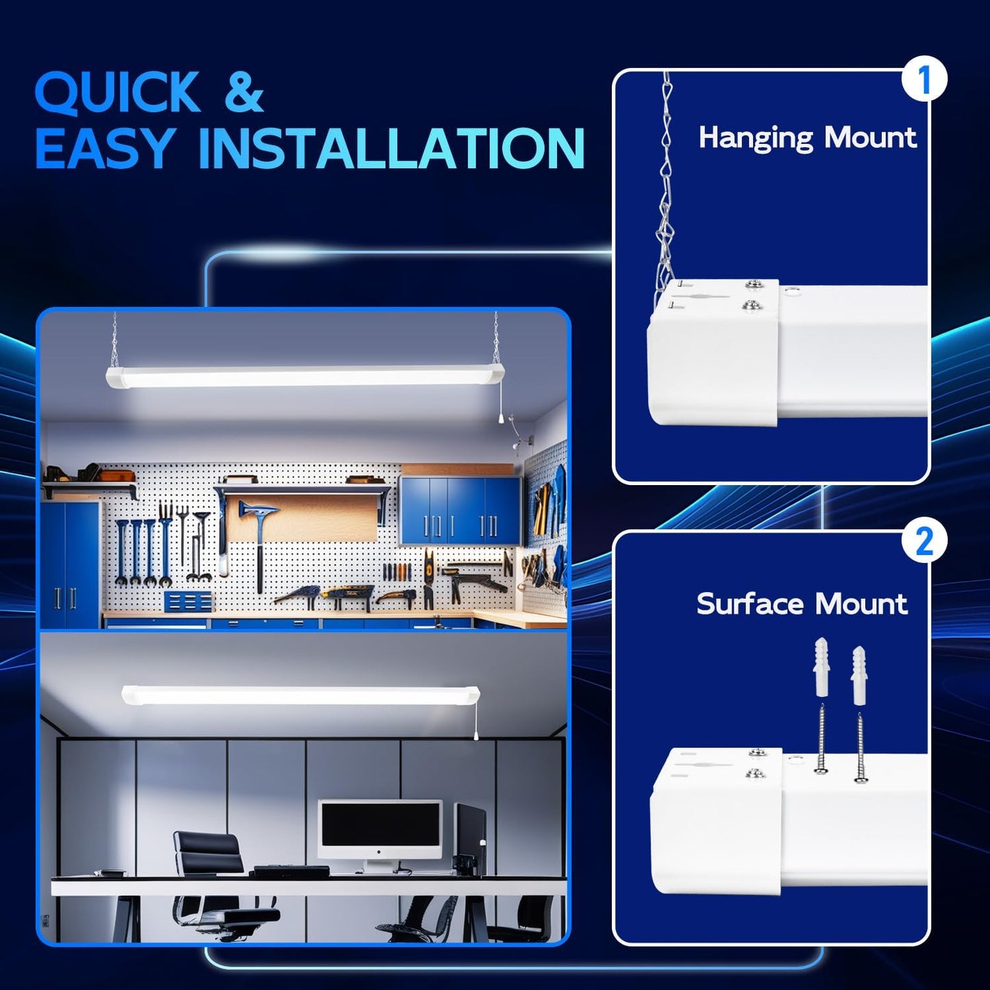 hykolity 4FT 120W LED Shop Light Linkable, 13000lm(400w Equivalent), 5000K Utility Shop Lights for Garages, Workshops, Basements, Hanging or FlushMount, with Power Cord and Pull Chain, ETL, 2 Pack