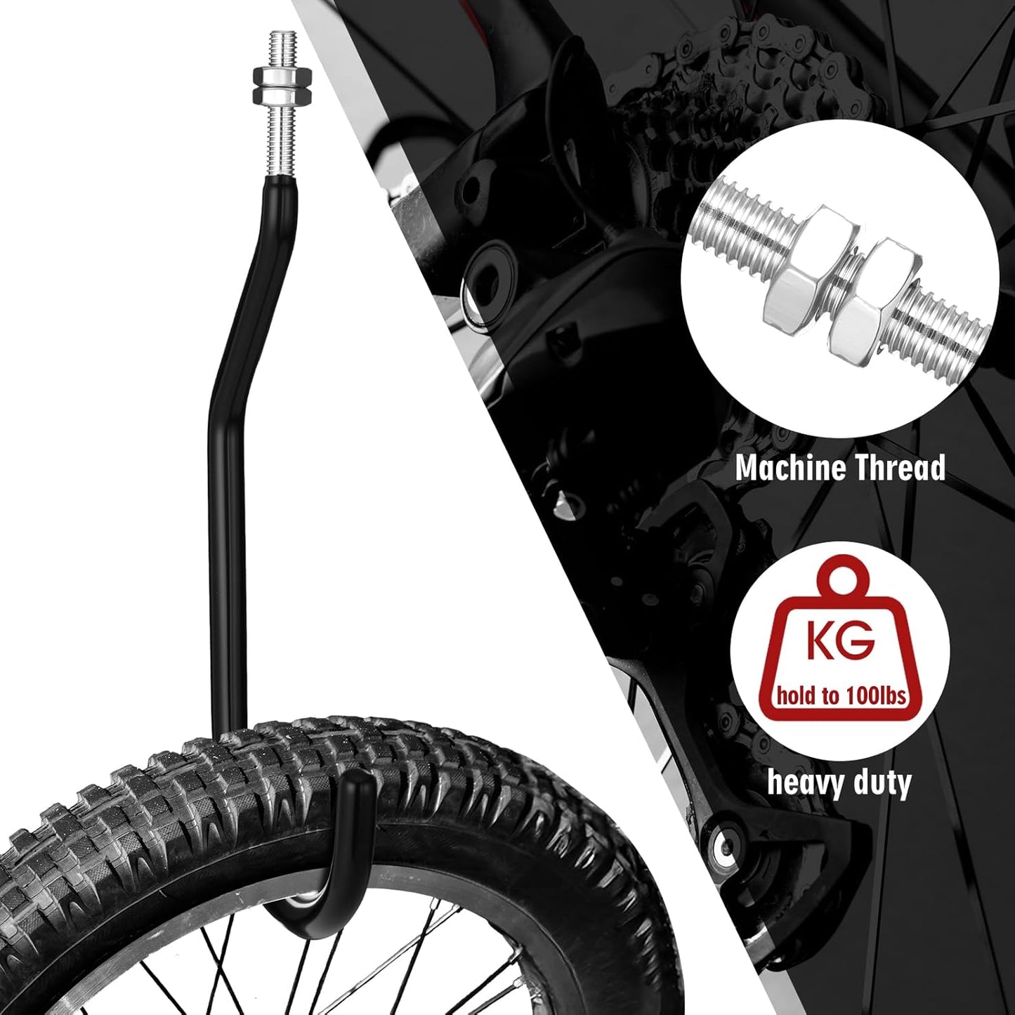 Shimeyao 4 Pcs Machine Thread Bicycle Storage Hook with Nut Heavy Duty Bike Hooks M10 x 1.5 Machine Threading Hook Rubber Coated Bicycle Hanger for Hanging Large Mountain Bike Tire (4.92 Inch,Black)