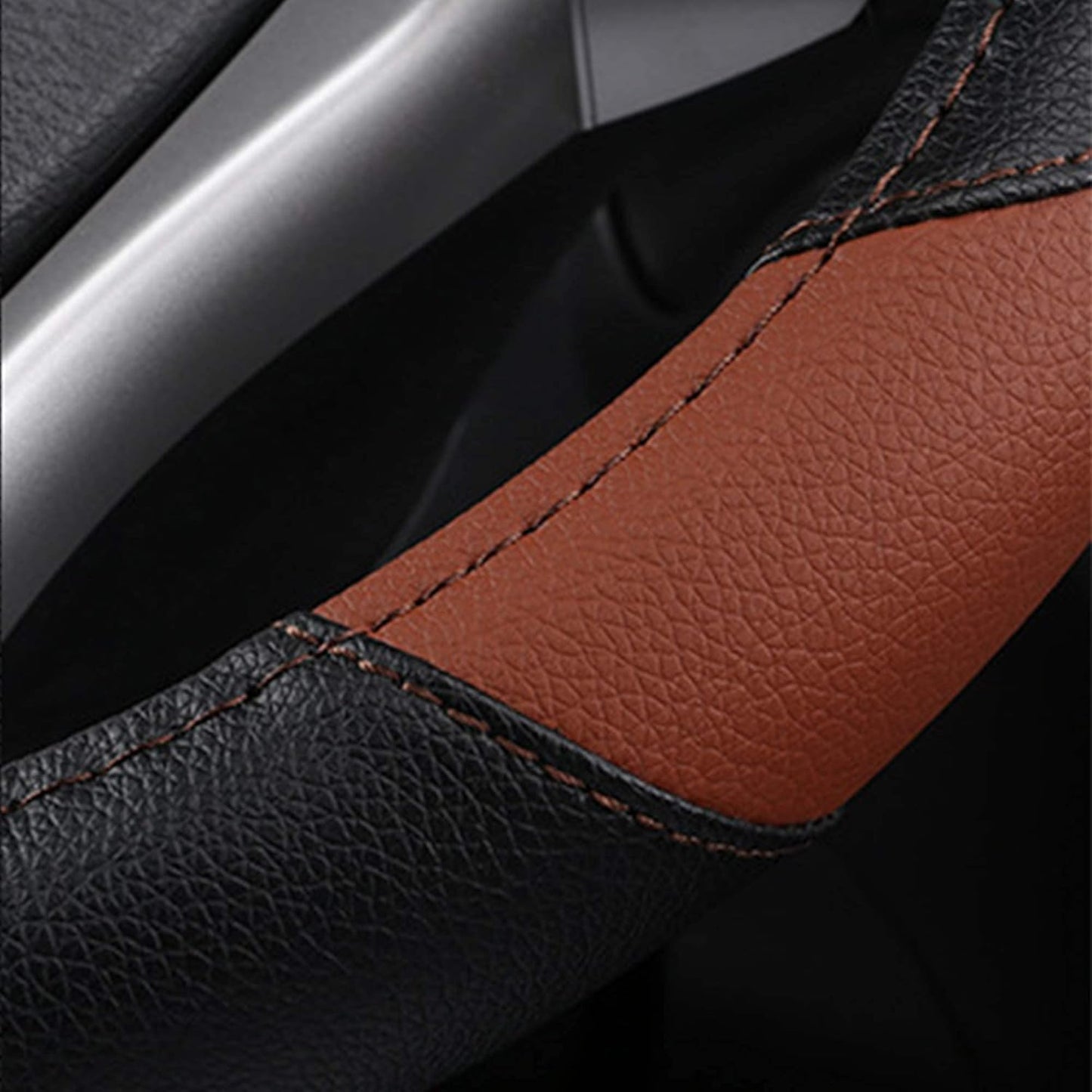 Leather Car Steering Wheel Cover, Non-Slip Car Wheel Cover Protector Breathable Microfiber Leather Universal Fit for Most Cars(Brown)