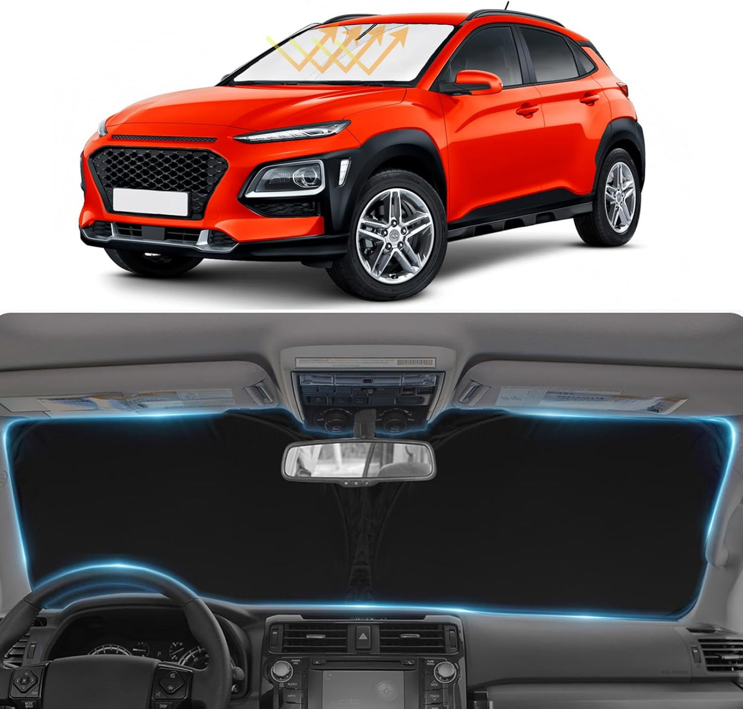 Sunshade Custom Fit 2018-2024 2025 Hyundai Kona Windshield Sun Shade, Front Window Shield Sun Visor Protector for Kona Accessories Windshield Cover Block UV Rays
