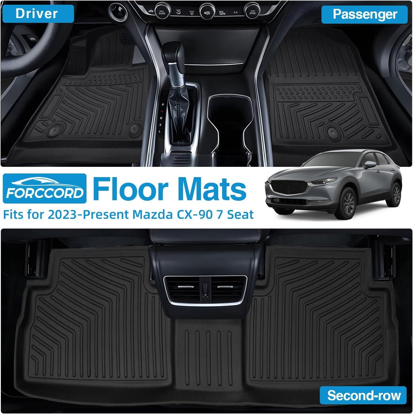 Powerty Floor Mats for 2024 2025 Mazda CX-90 CX90 PHEV (Plug in Hybrid) Accessories Floor Liners 6&7 Seater with 3 Rows Floor Mat Heavy-Duty Floor Liner All Weather CX90 Car Floor Mats