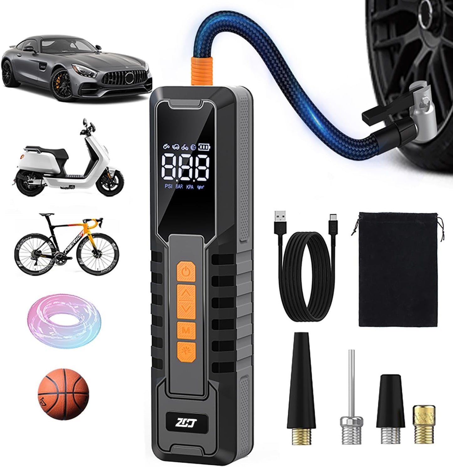 Tire Inflator Portable Air Compressor, 150 PSI Air Pump for Car Tires, 6000mAh Battery (P108-150PSI-LED)