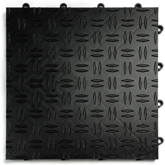 Big Floors GarageTrac Diamond, Interlocking Non-Slip Garage Flooring Tile, Durable, Modular, Heavy-Duty Copolymer, Easy Install (Black, 12 Pack of 12 x 12" Tiles)