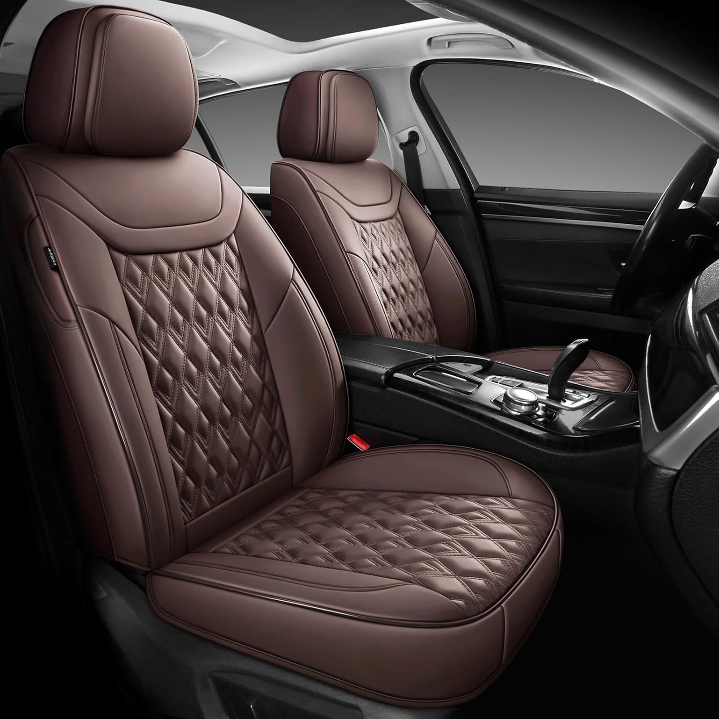 Car Seat Covers Full Set, Leather Seat Covers for Cars, Car Seat Protector Waterproof, Non-Slip Car Interior Covers Fit for Most Cars, SUV, Vans, Trucks,5Seaters,Full Set,Brown