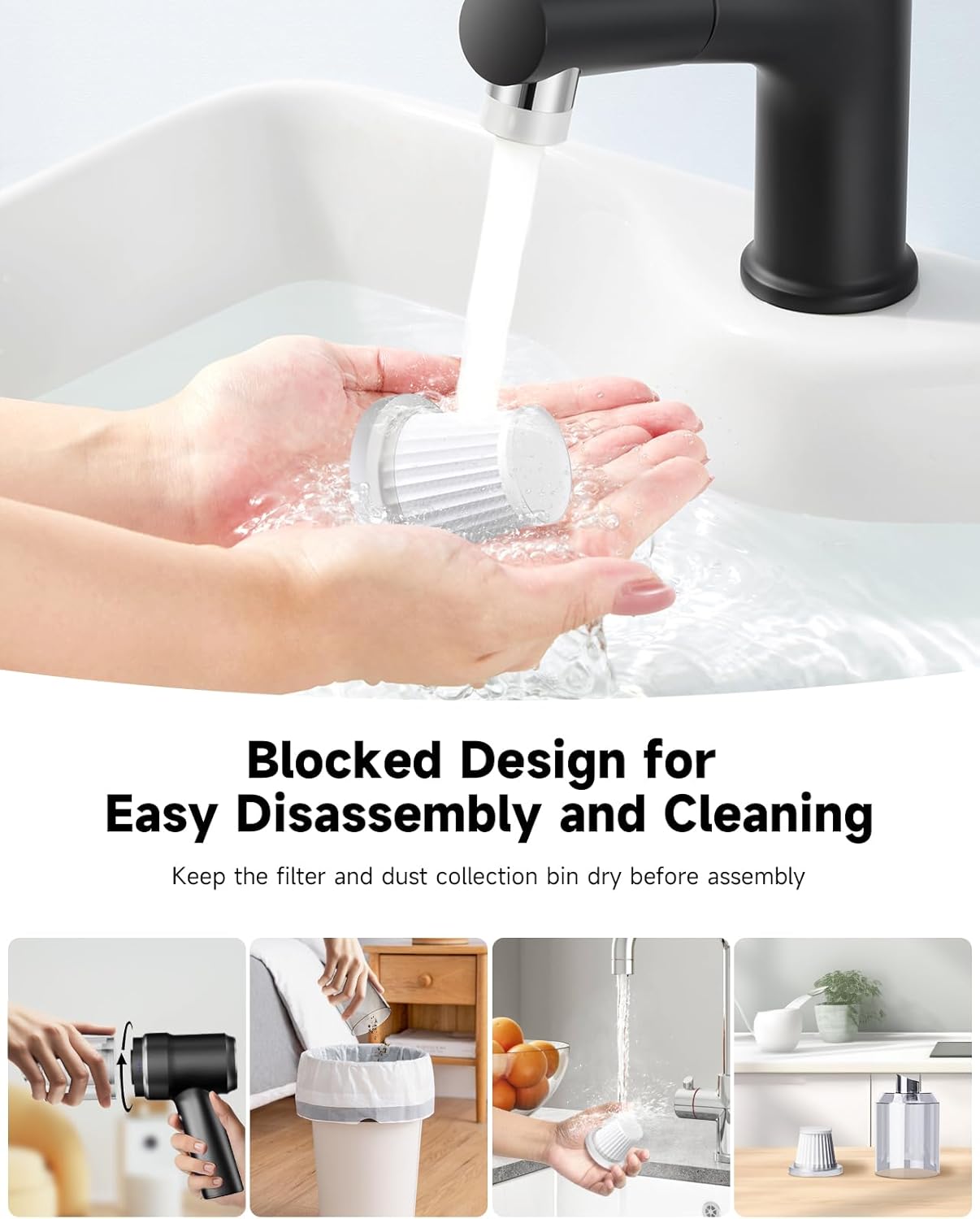 Handheld Vacuum Cordless Rechargeable with LED Light and Multi-Nozzles,15000 Pa Car Vacuum Portable Cordless, 120W Powerful Mini Vacuums Cleaner for Home, Car, Pet Hair, DC Motor, Black