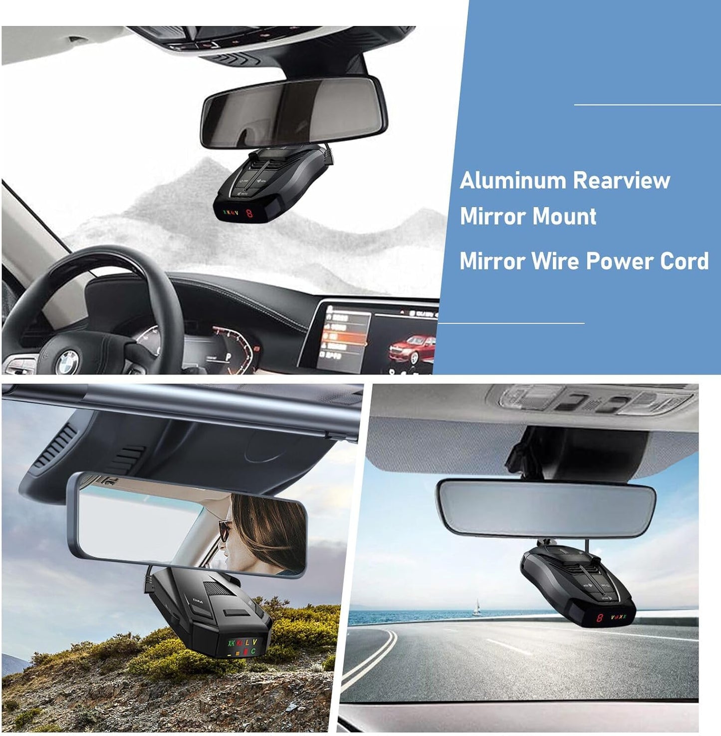 Radar Detector Mount,Rearview Mirror Rod Radar Mounting Bracket+Rearview Mirror Hard Wire Power Cord kit16,with Inline Fuse (for Cobra Radar Detector)