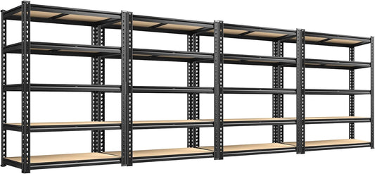 72.12" H Garage Shelving, Storage Shelves Load 2100LBS, 5-Tier Adjustable Shelving Unit with Thickened Wooden Boards for Multiple Scenarios, 72.12" H x 35.55" W x 11.85" D, Black, 4 Pack