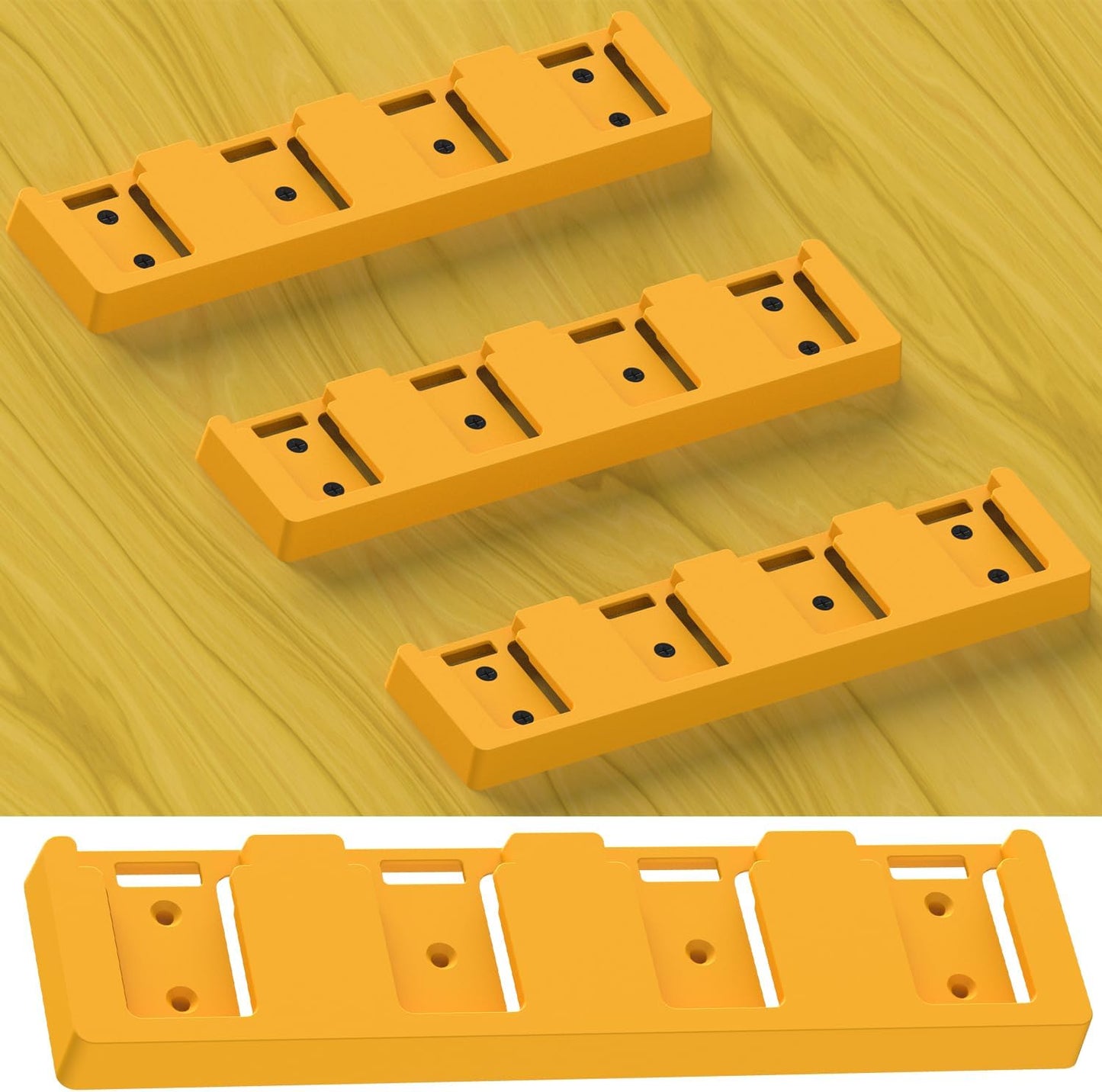 Battery Rack Compatible with DeWalt 20V Battery Holder, Mount 4 Slot Bulk Battery Garage Tool, Tools for Dewallt 20v, Wall Display Hook Holder (Yellow-4pc)