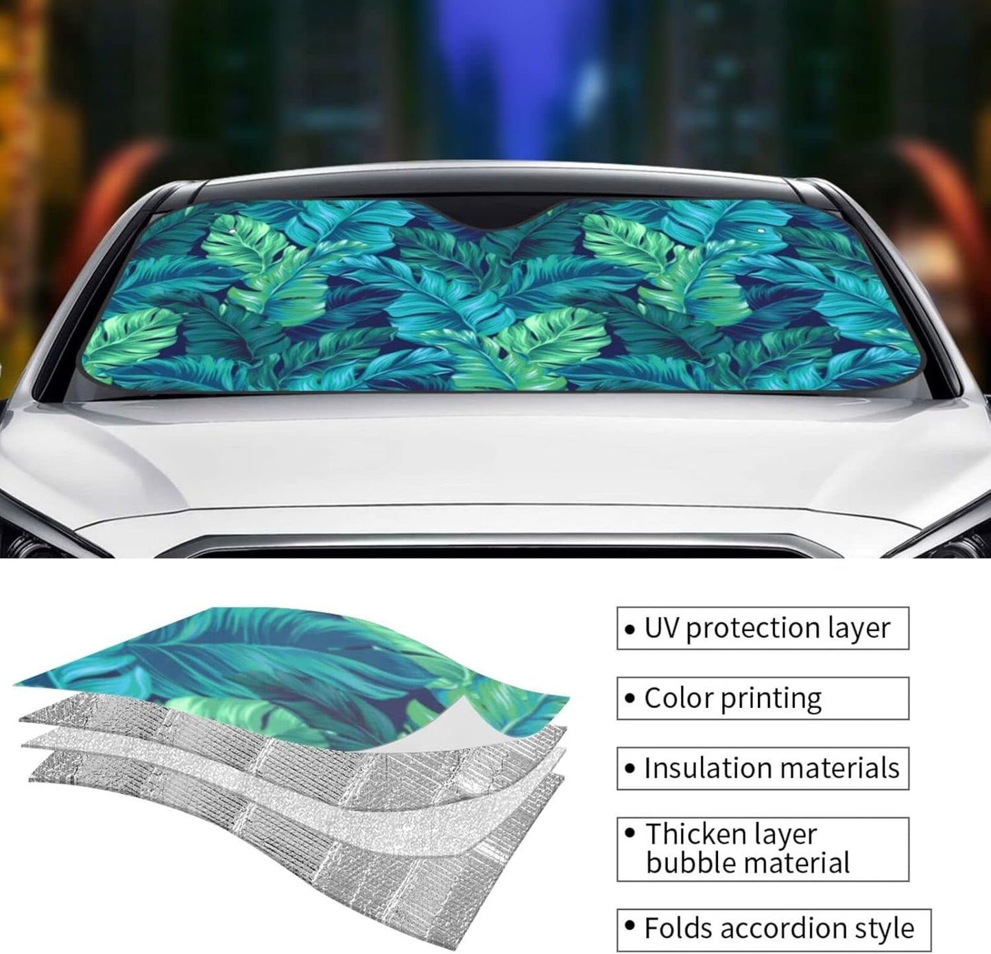 Tropical Leaves Car Windshield Sunshade Front Window Sun Visor Protector Foldable Shield Cover for Truck SUV