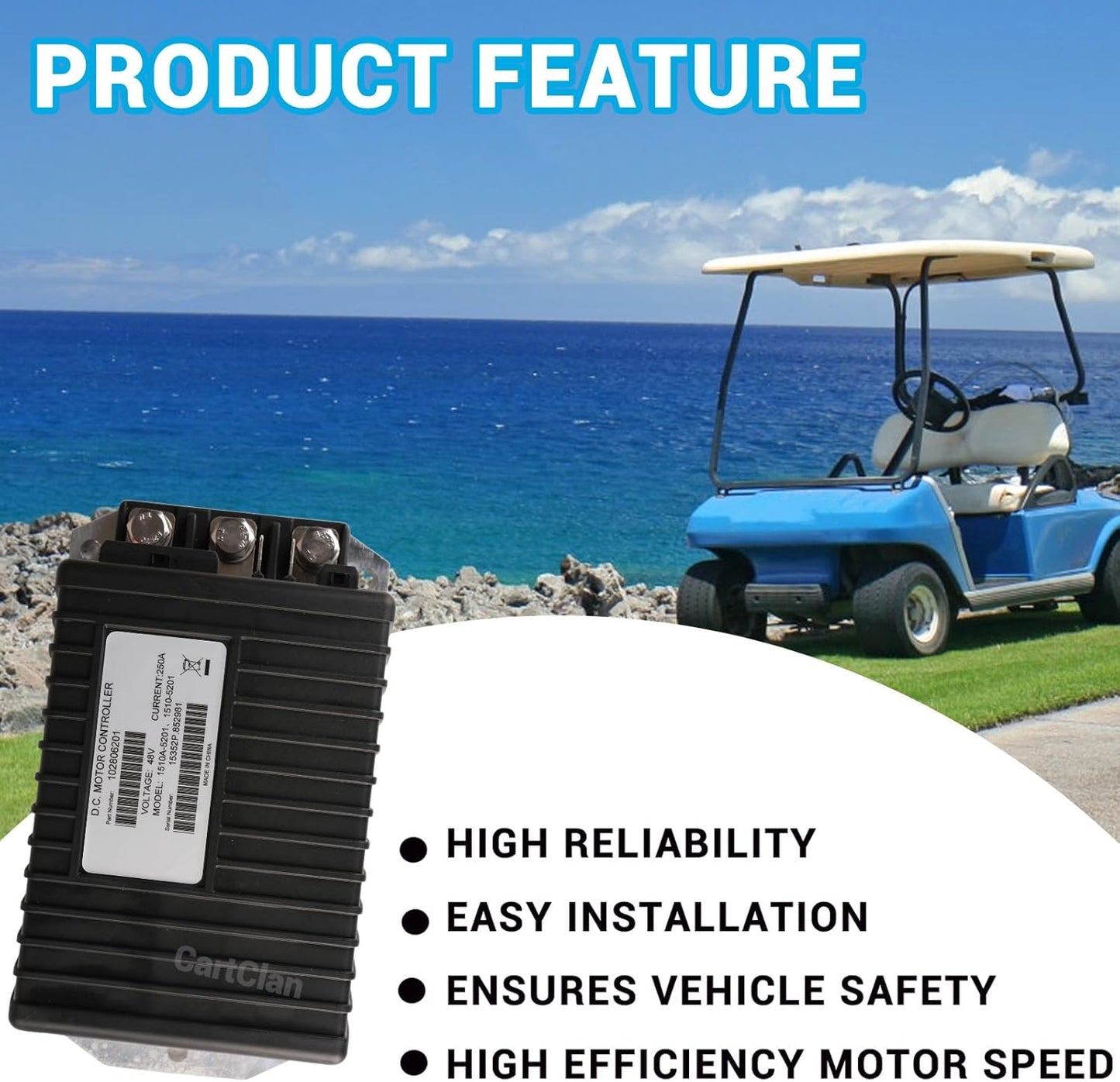 48V 250A Club Car DC Motor Controller, Golf Cart DC Motor Controller Speed Controller Suitable for Club Car Precedent/DS Golf Carts