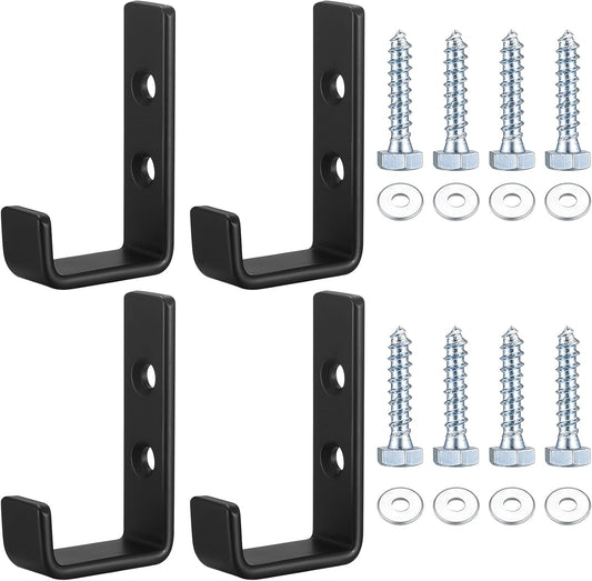 Heavy Duty Garage Hooks for Hanging, 4pcs Black Garage Storage Wall Mount J Hook Heavy Duty, J Utility Hooks for Extension Cord Tool Cable, Clothes, Keys Hook (4Pcs)