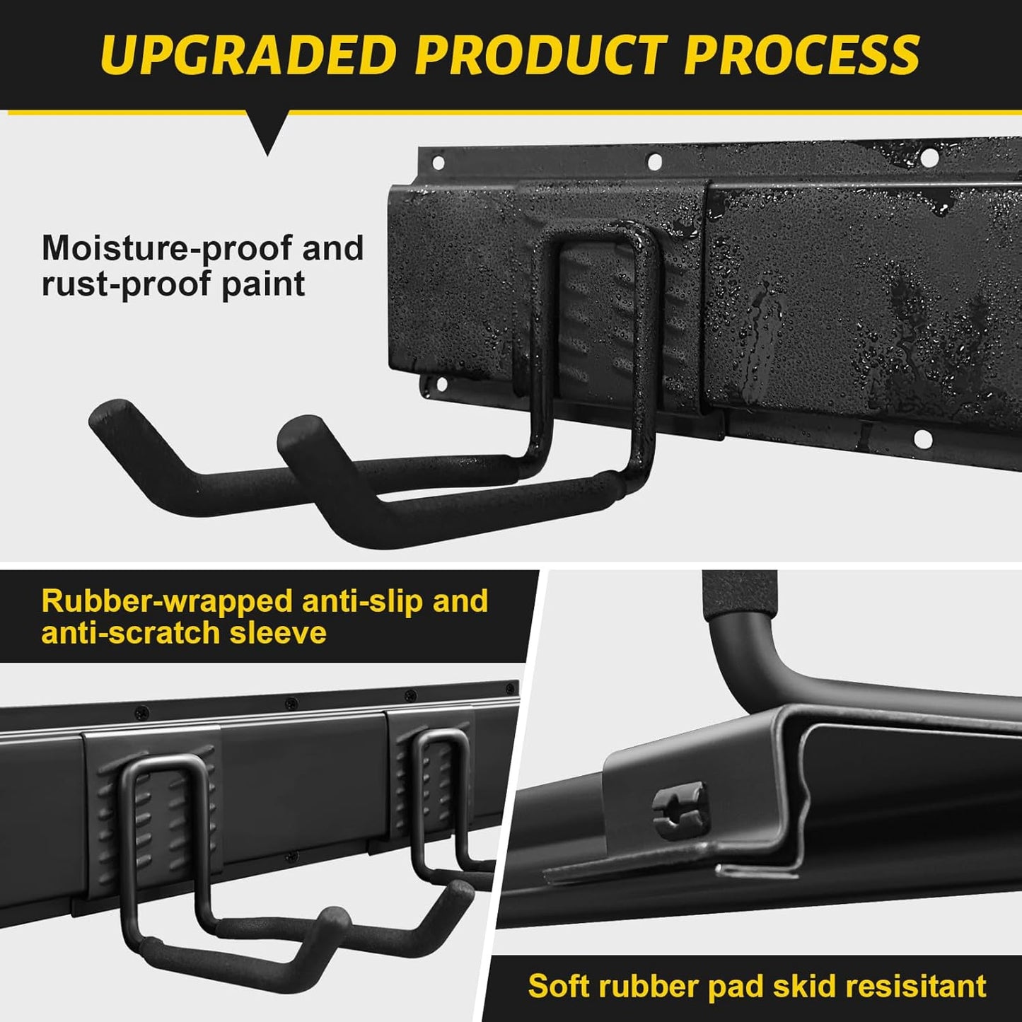 Garage Tool Organizer Wall Mount, 64 Inches Garden Tool Organizer with Adjustable Hooks, Metal Garage Storage Rack Max Loading 620lbs, Tool Holder for Hanging Rake Broom Mop Snowboard
