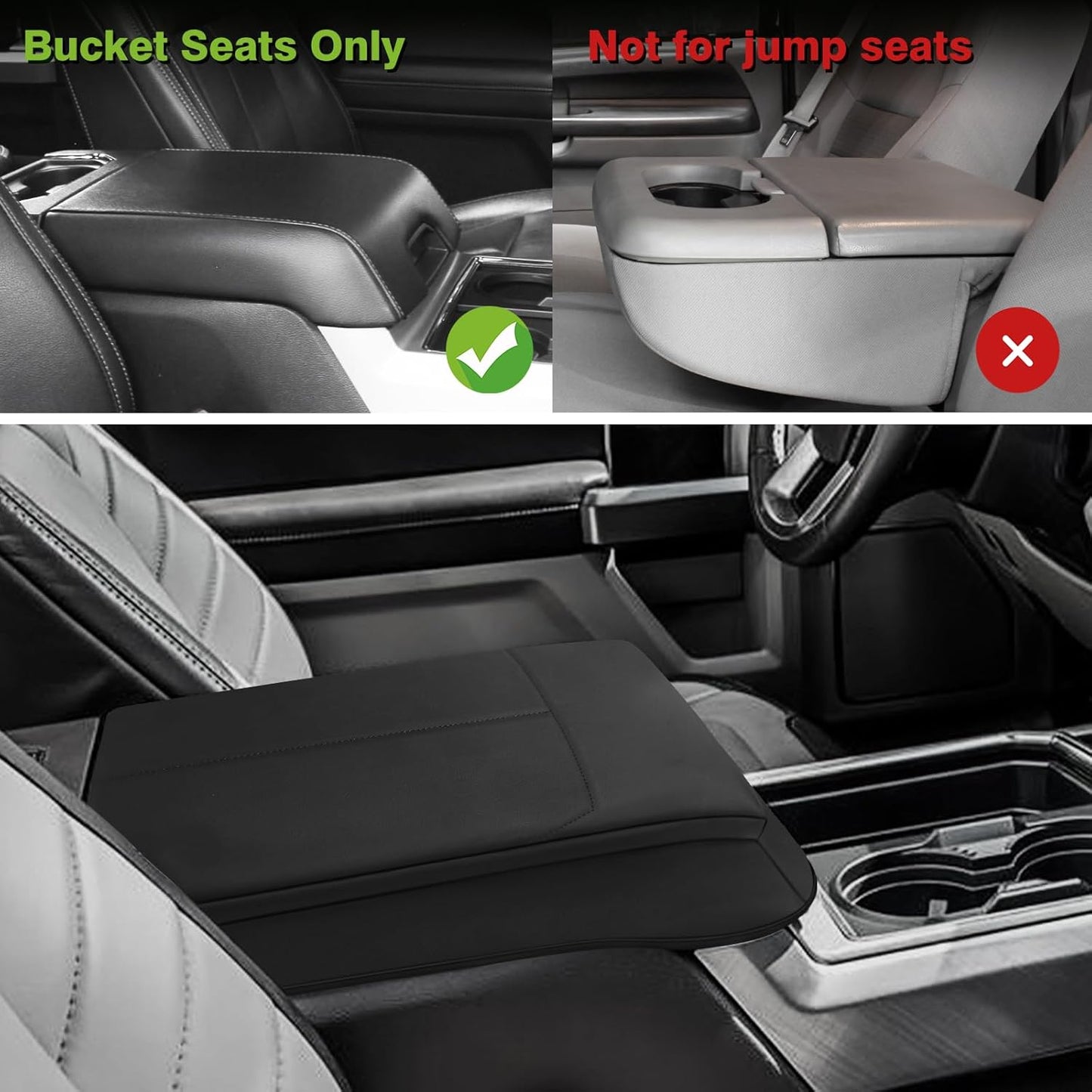 Muslogy Center Console Armrest Cover Compatible with Ford F250 F350 F450 2017-2022 Super Duty Comfort Armrest Pad Arm Rest Cushion Vegan Leather Protector 1-Inch Extra Thick(Bucket Seat ONLY)