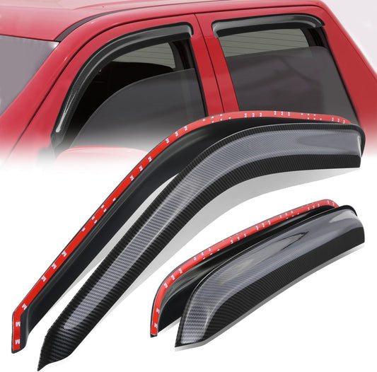 Auto Dynasty Set of 4 Carbon Fiber Pattern Window Visors Compatible with 00 01 02 03 04 05 06 Cadillac Escalade EXT ESV GMC Yukon, Tape-On Rain Guards Shield Vent Shade Deflector Glossy Black