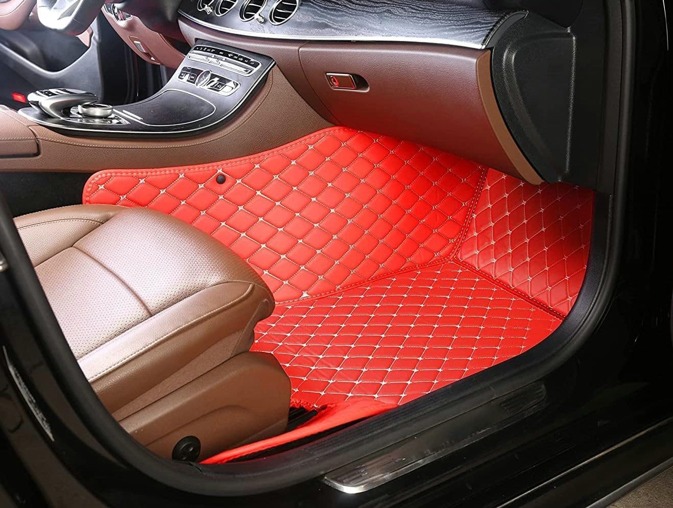 Custom Artificial Leather Waterproof All-Weather Car Floor Mats Fit for 99% Sedan SUV Sports Car Vehicle Car Mat (Black White bar)