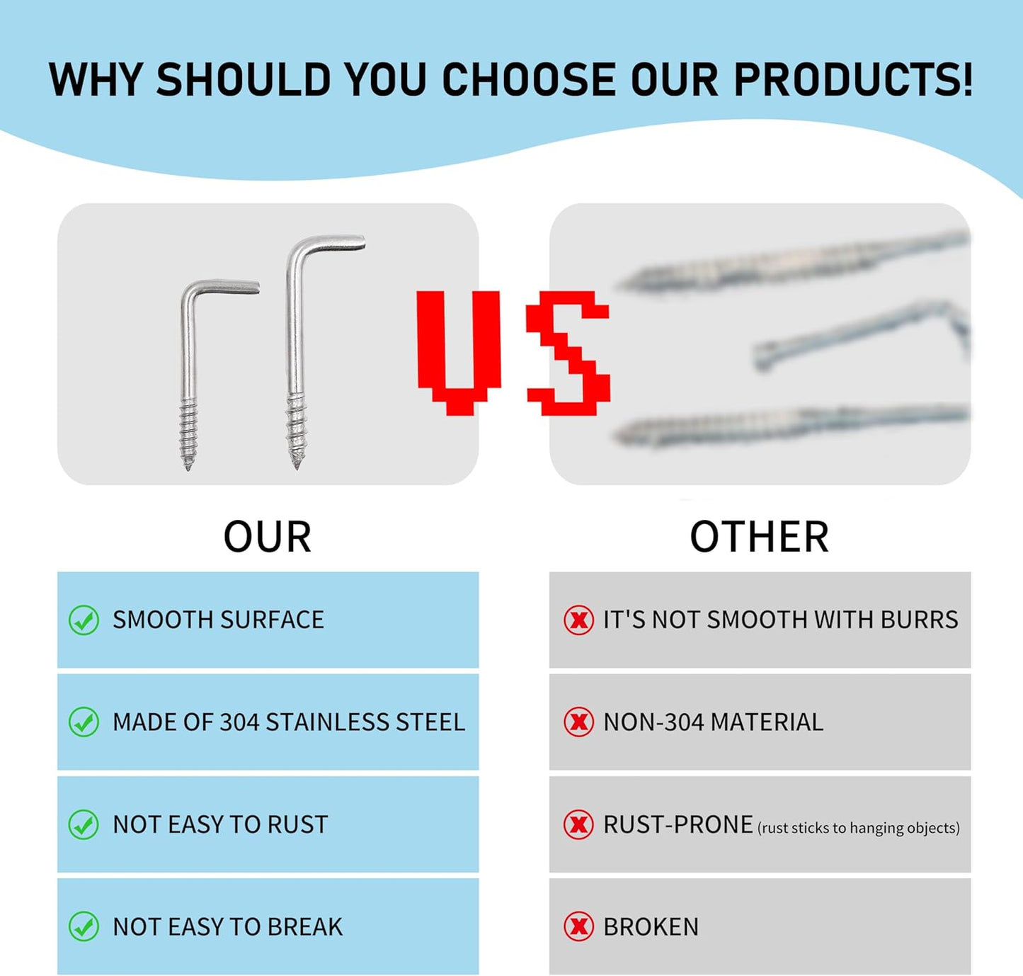 304 Stainless Steel 2-3/4 in Screw-in Hooks 20 Pcs,7 Shape Screw Hooks,Right Angle Medal Hooks l Shaped Screw in Hooks for Hanging