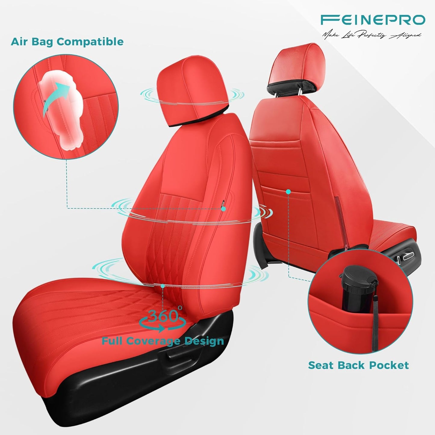 Seat Covers for Honda Civic Sedan LX 2016 2017 2018 2019 2020 2021, Faux Leather Car Seats Cover Full Set (Rear Row Solid & No Folding Backrest)-RED