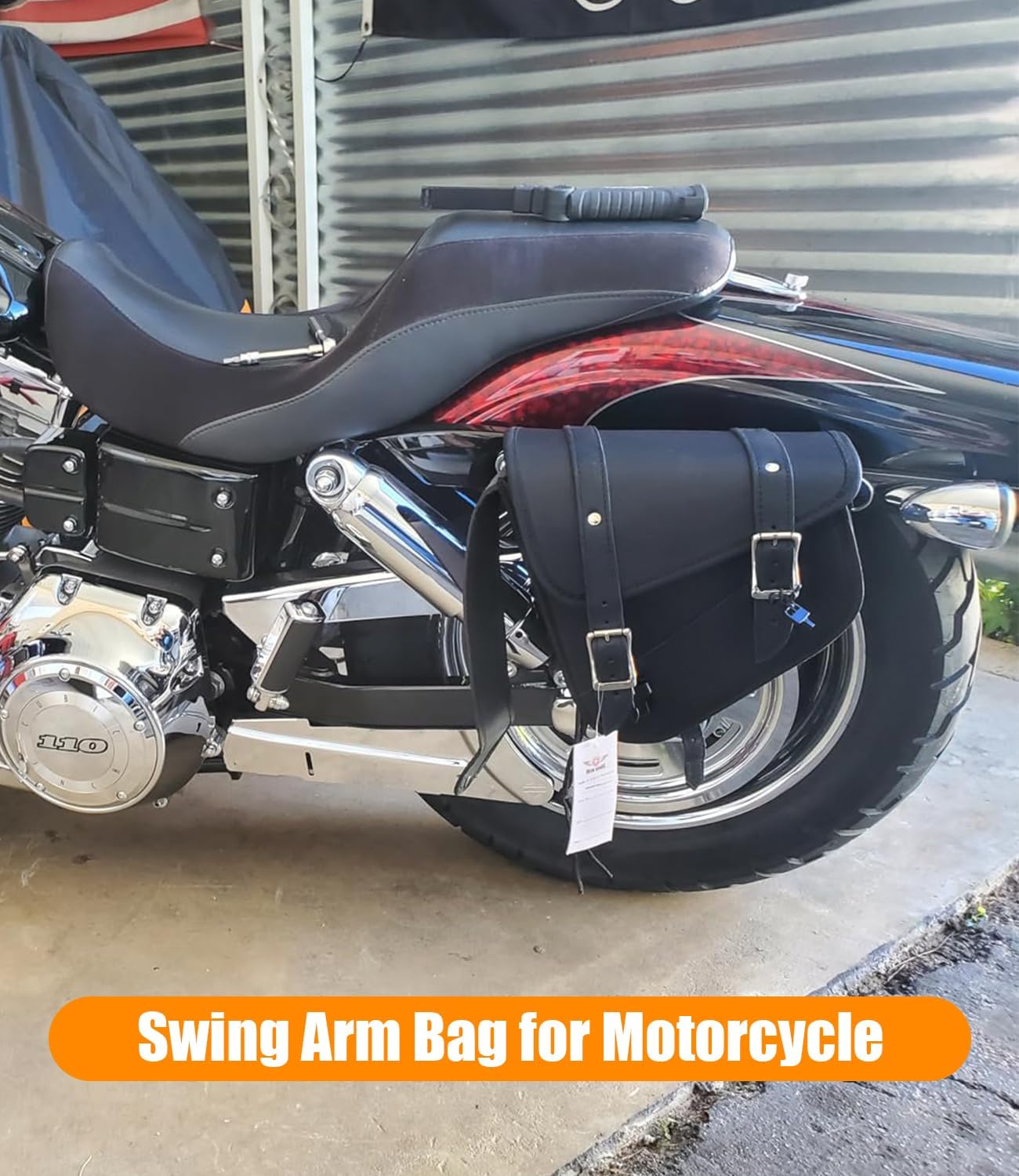 Motorcycle Saddle Bags Leather Motorcycle Solo Swing Arm Bag For Softails Sportsters Choppers Waterproof Side Bags (Black - Left Side, 11.5" x 10.25" x 3.5")