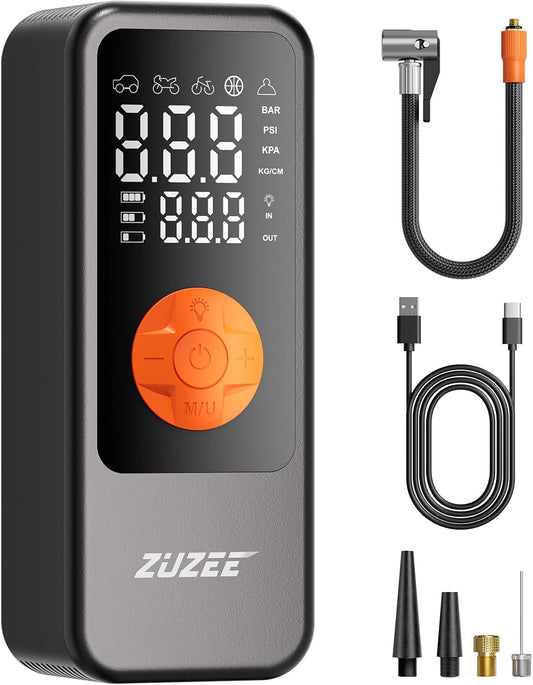 Tire Inflator Portable Air Compressor, 4X Faster Inflation & High-Capacity Battery, Tire Pump with Digital Pressure Gauge & LED Light, 150PSI Air Pump for Car Tires, Motorcycle, Bike, Ball, etc