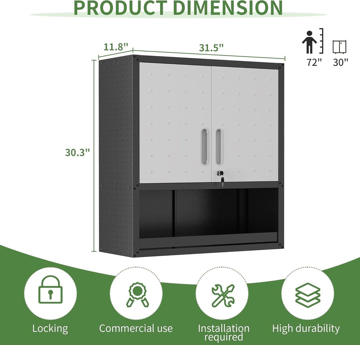 Metal Tool Cabinet,Garage Storage Cabinet System,Wall Cabinet & Locking Rolling Tool Cabinet with Doors and Adjustable Shelves,Steel Tool Cabinets for Home,Office (2 Pcs-StyleA, Black & Grey)