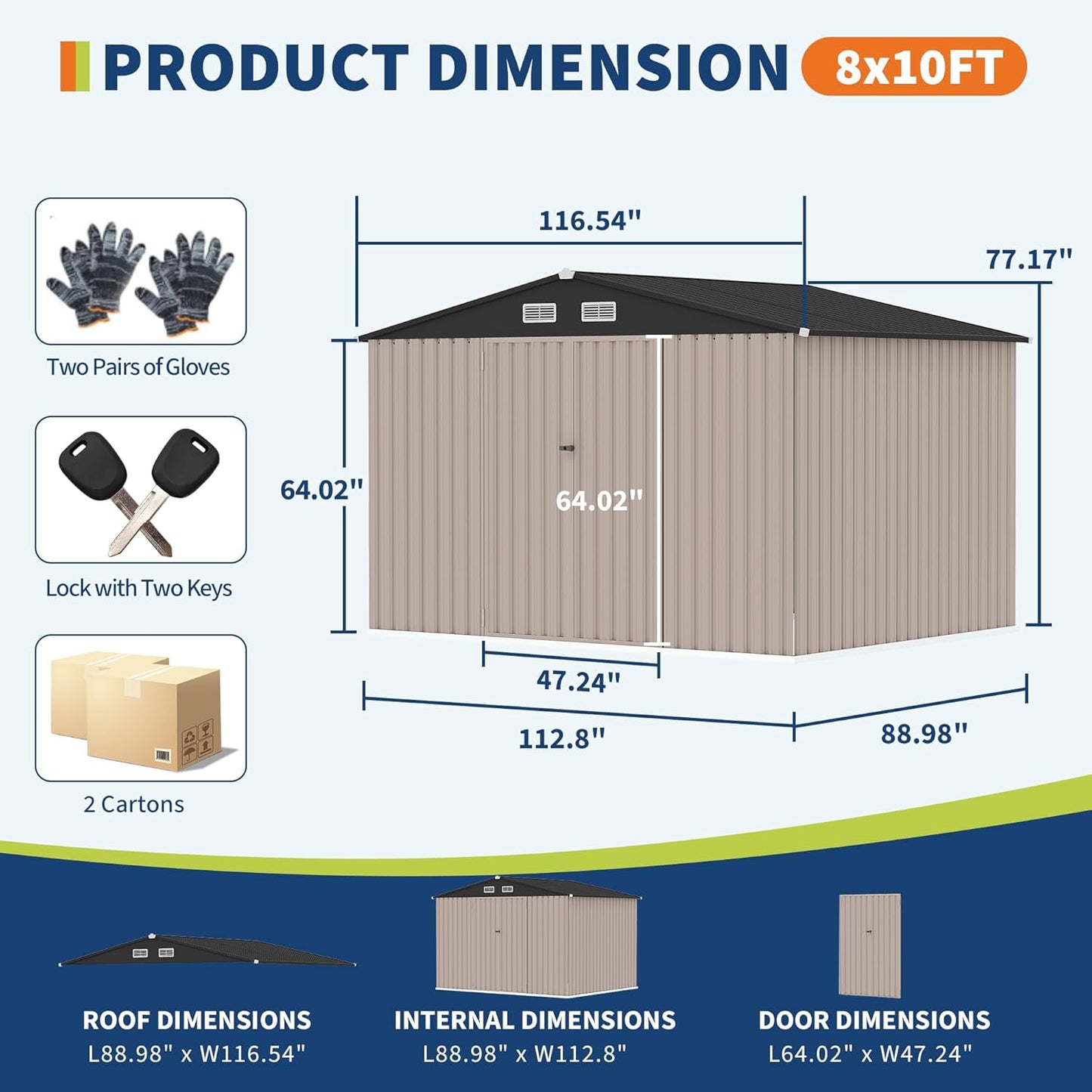 8x10 FT Metal Storage Sheds Outdoor with Floor, Metal ToolShed with Lockable Door, Metals Yard Sheds Metals Garden Shed Kit, MetalUtility Sheds Buildings with Air Vent for Backyard Garden Patio Lawn