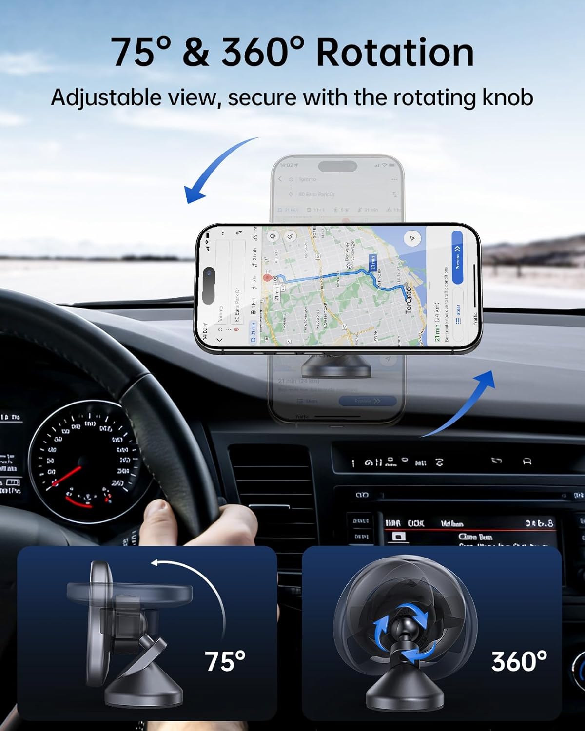 SYNCWIRE for MagSafe Car Mount - 360 Rotation Magnetic Phone Holder for Car Dashboard, Strong Magnets Car Phone Holder Mount Compatible iPhone 16 Pro Max 15 14 13 12,Samsung - MagSafe Car Accessories