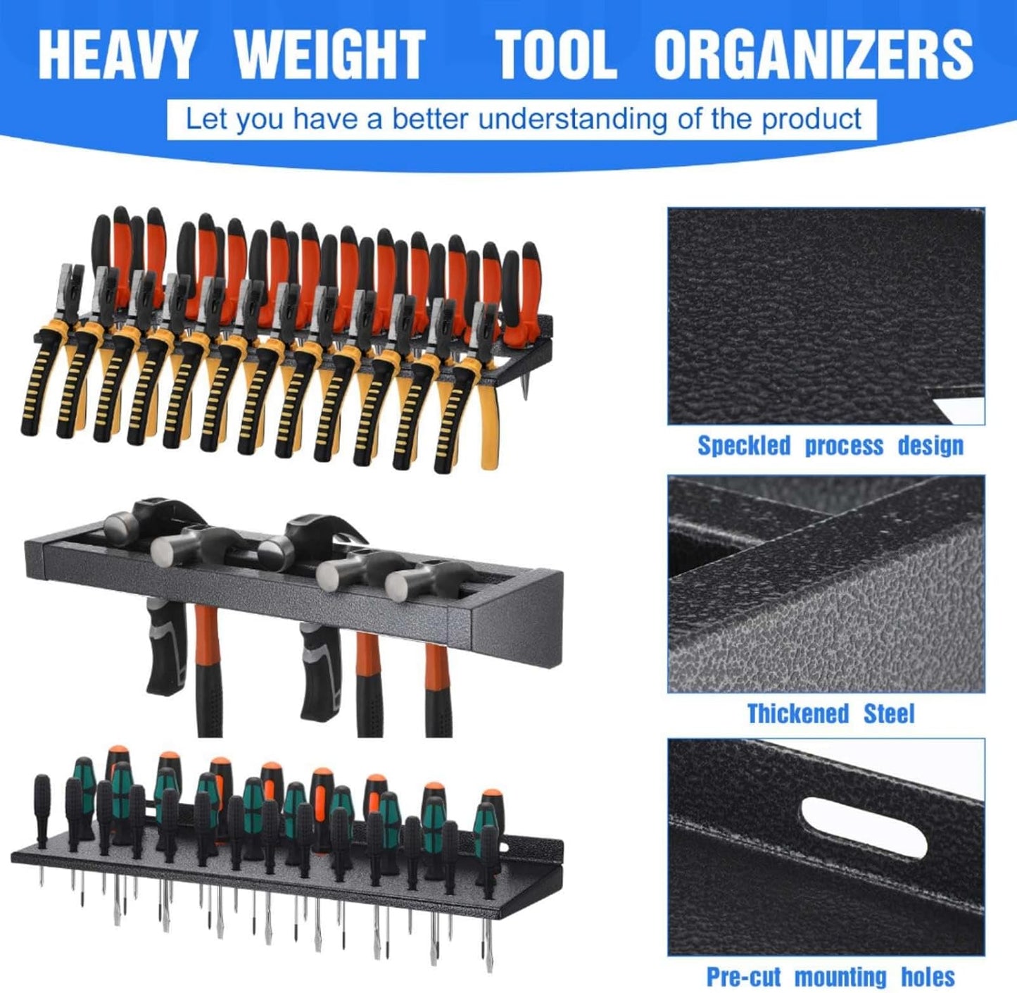 3 Pcs 16in Screwdriver Organizer Wall Mounted Metal Storage Set for Pliers Holder Hammer Rack Tool Holder Organizer for Workshop Workbench Fit Most of Screwdrivers or Small Tools