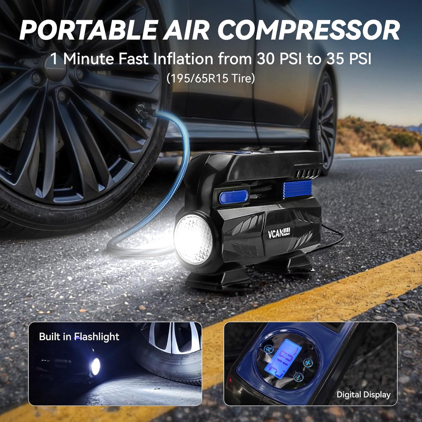 Car Emergency Kit with Portable Air Compressor, Winter Car Safety Roadside Assist Kit, Emergency Car Kit for Cars, Trucks