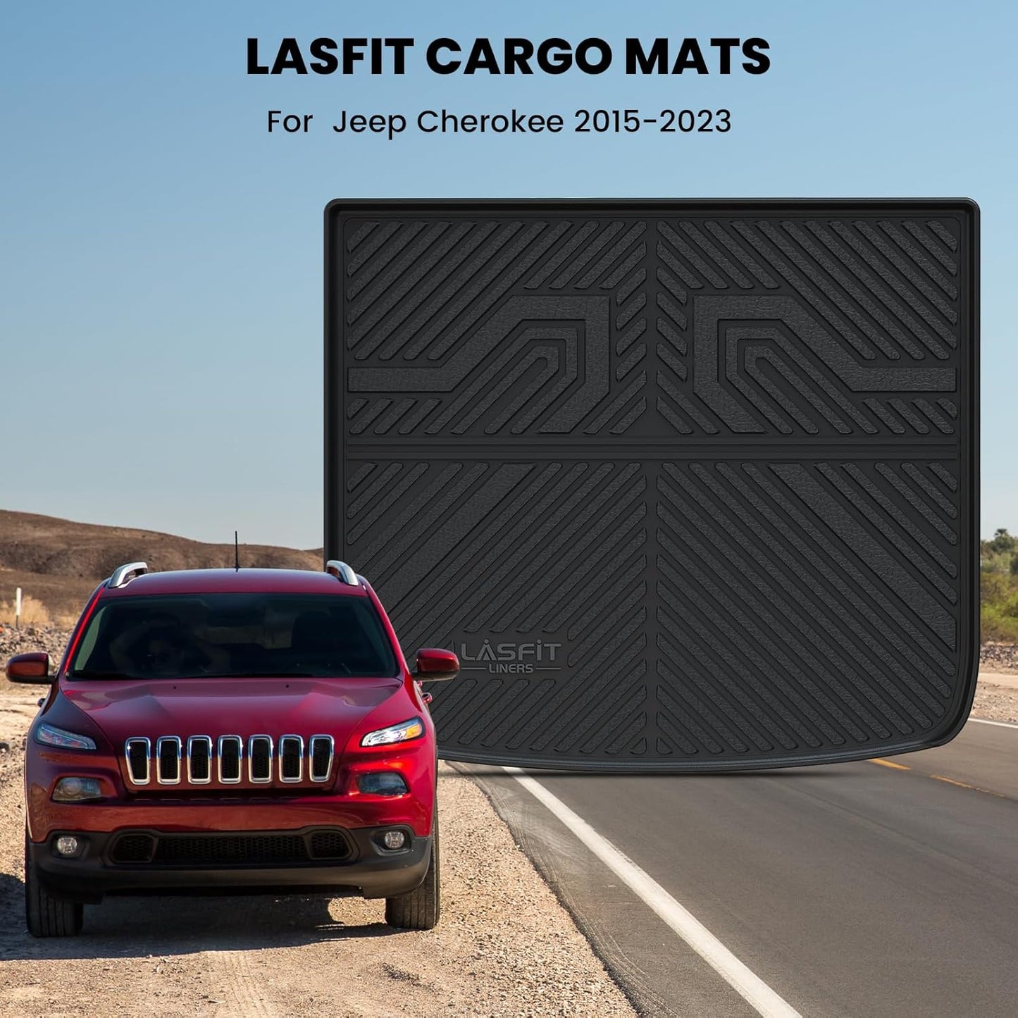 LASFIT Trunk Mat for Jeep Cherokee 2014-2023 All Weather TPE Custom Fit Cargo Mat Trunk Liner Cargo Liner, Black