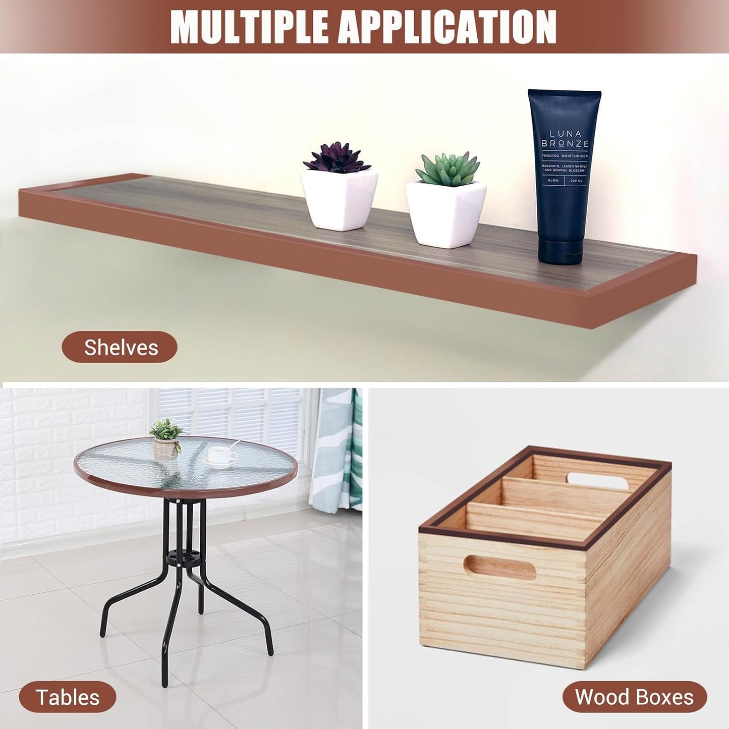 Rubber Edge Trim, Flexible Edge Banding, 5/8"(16mm) U Channel Furniture Edge Protector, Self Adhesive Edge Guards for Plywood, Wood, Glass Parts, 20Ft, Brown Color