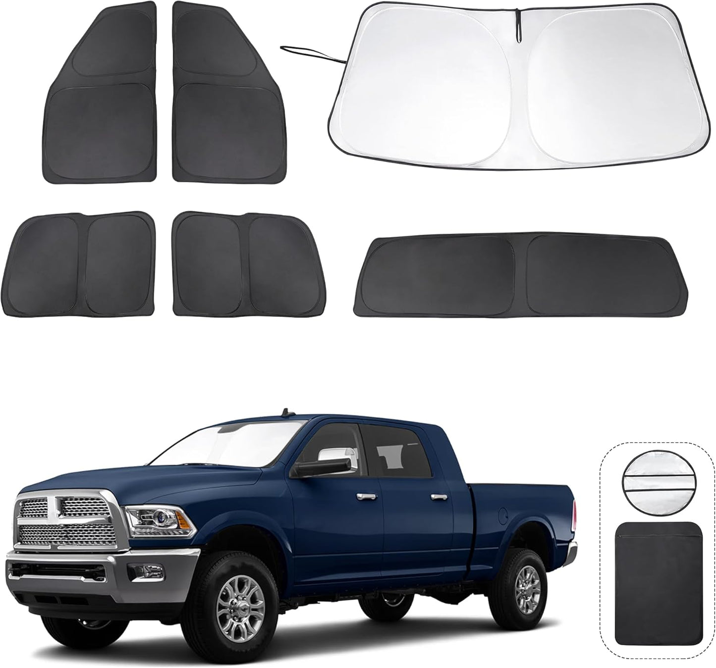 TINGLU Window Shades for Dodge RAM 2500 3500 2010-2025 Accessories Car Side Full Windows Rear Windshield Sun Shade Sun UV Rays & Privacy Protection for Camping,Napping&Relaxing 6PCS