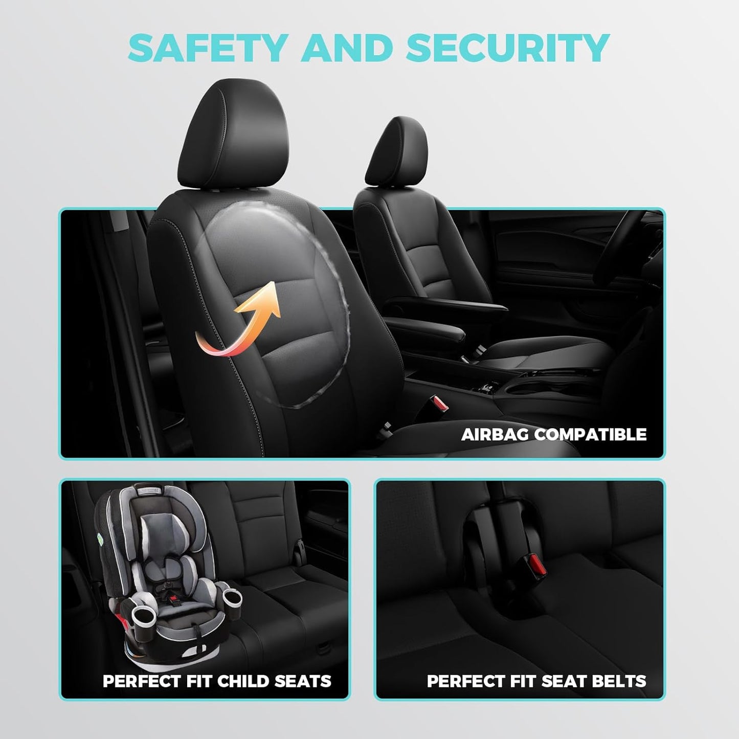 for Honda Pilot Seat Covers - Full Set Custom Car Seat Protectors Fit Pilot EX-L, Special Edition, Touring, Sport 2016 2017 2018 2019 2020 2021 2022-8 Seats,Faux Leather, Black