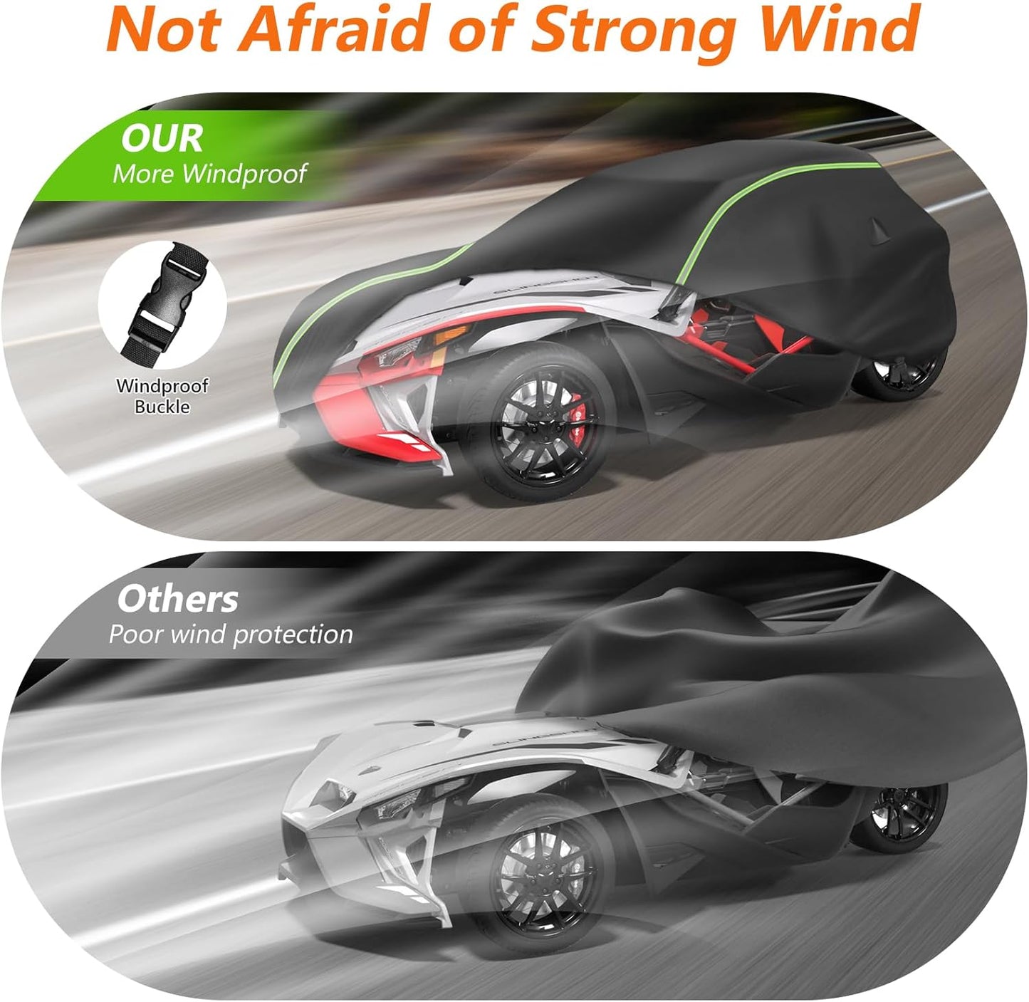 Full Cover Compatible with Polaris Slingshot with Roof, 420D Oxford Cloth Windshield Cover Waterproof Windproof All Weather Protection Covers for Slingshot S SL SLR R Signature LE Accessories