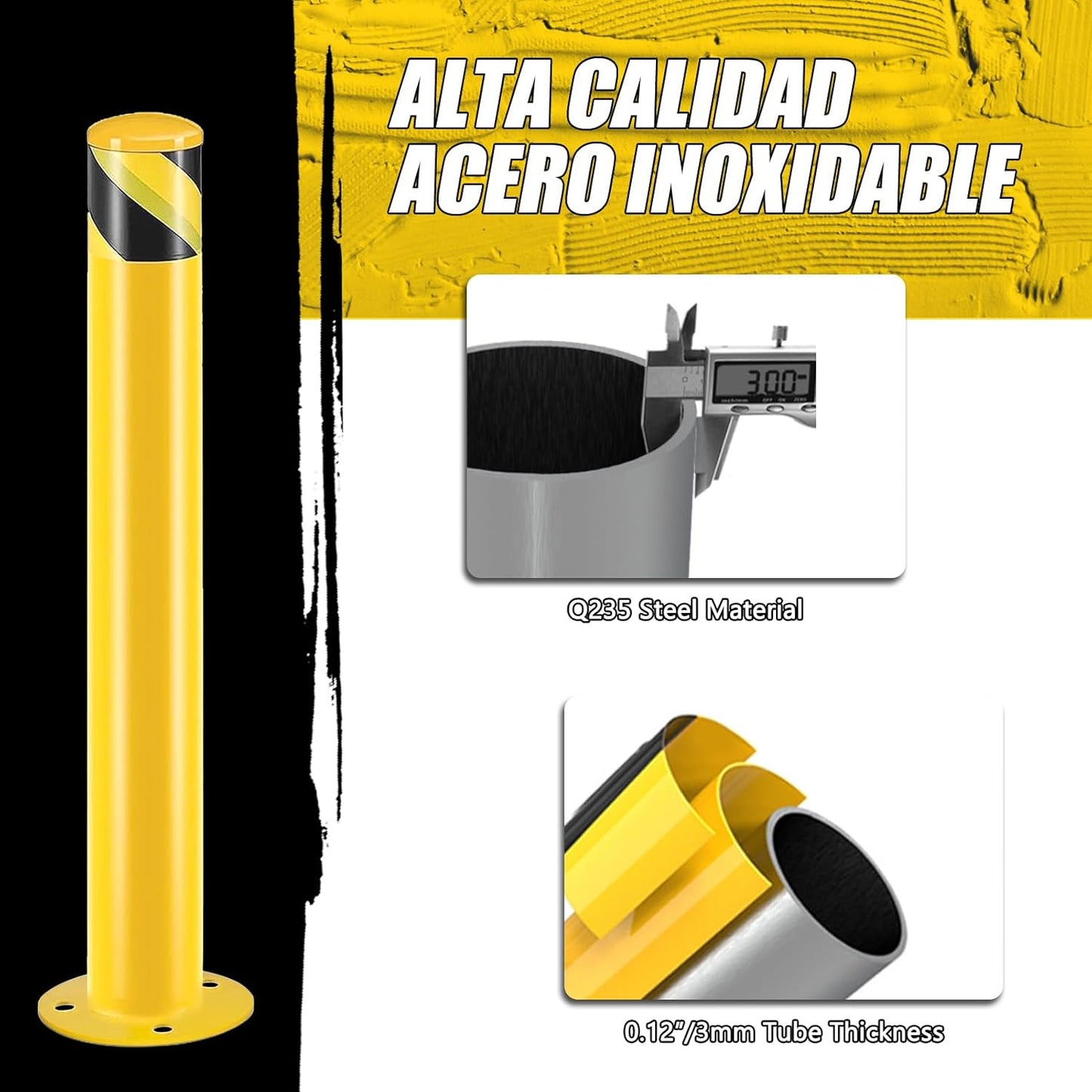 Safety Bollard Post, Steel Bollards,Parking Bollard, Yellow Powder Coated Safety Parking Barrier Post, for Traffic Sensitive Areas (12, 42"H*3"D)