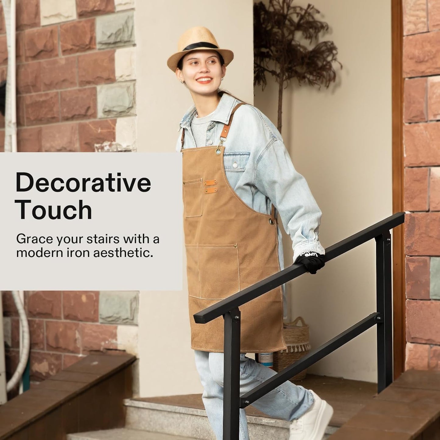 VIVOSUN 2-Pack Outdoor Handrail, 3 Step Stair Handrail, 40" x 36" Fits 1 to 3 Steps, Wrought Mattle Iron Handrail for Concrete Steps, Porch Steps, One-Step Assembly, 2 Packs, Black