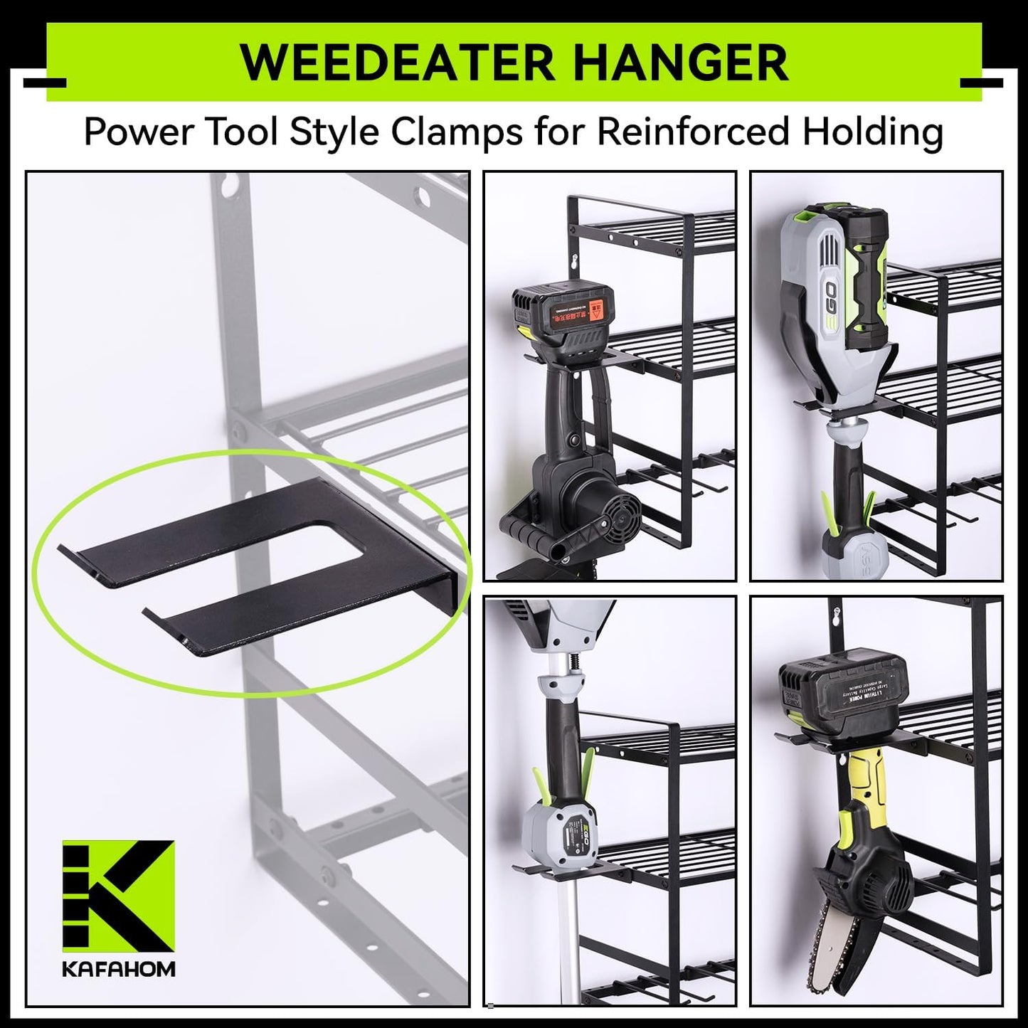 KAFAHOM Leaf Blower and Weedeater Hanger,Lawn Power Tool Organizer Wall Mount Rack Hanger for Leaf Blower and Weed Eater,Heavy Duty Lawn Tool Storage and Organization with Hooks