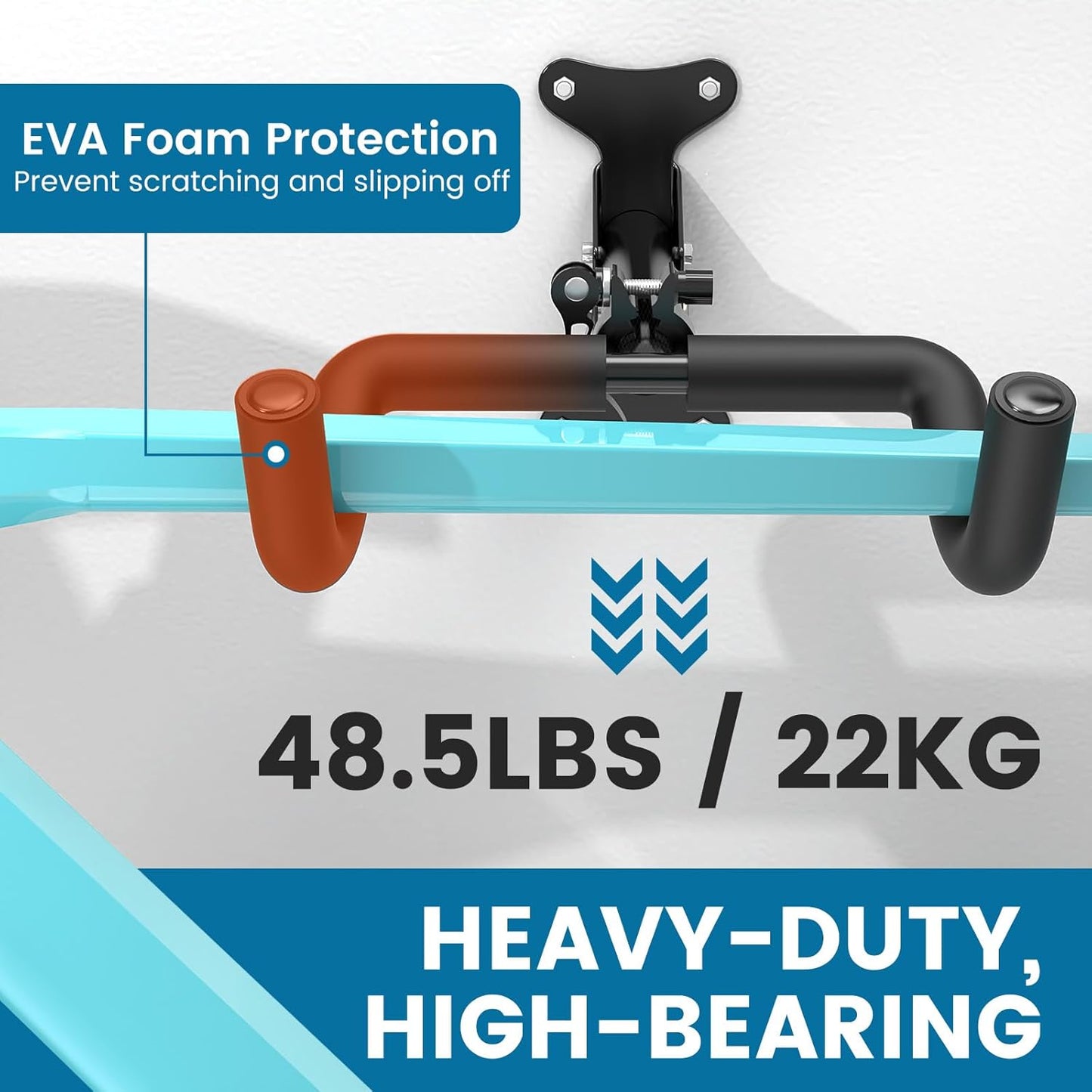 Bike Wall Mount - [4 Pack] EVA Foam Padded up to 48.5 lbs, Carbon Steel, Valve Mechanism, Heavy-Duty Adjustable Bike Wall Hanger for Road, Mountain and Hybrid Bikes, Garage & Apartment