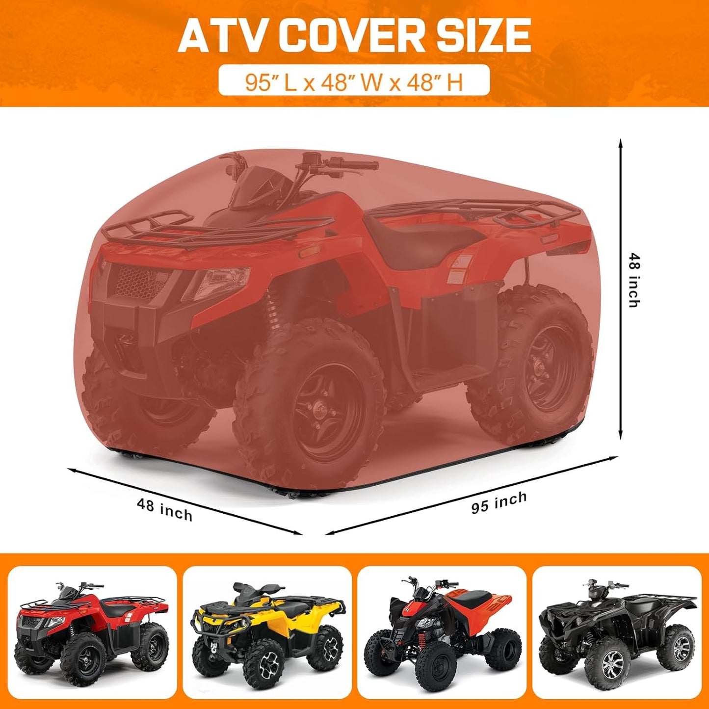 Comnova ATV Cover for 4 Wheelers - 95 Inch ATV Covers 600D Waterproof & Heavy Duty, Outdoor Four Wheeler Quad Cover All Weather Large for Polaris, Kawasaki, Arctic Cat, Honda, Yamaha and More