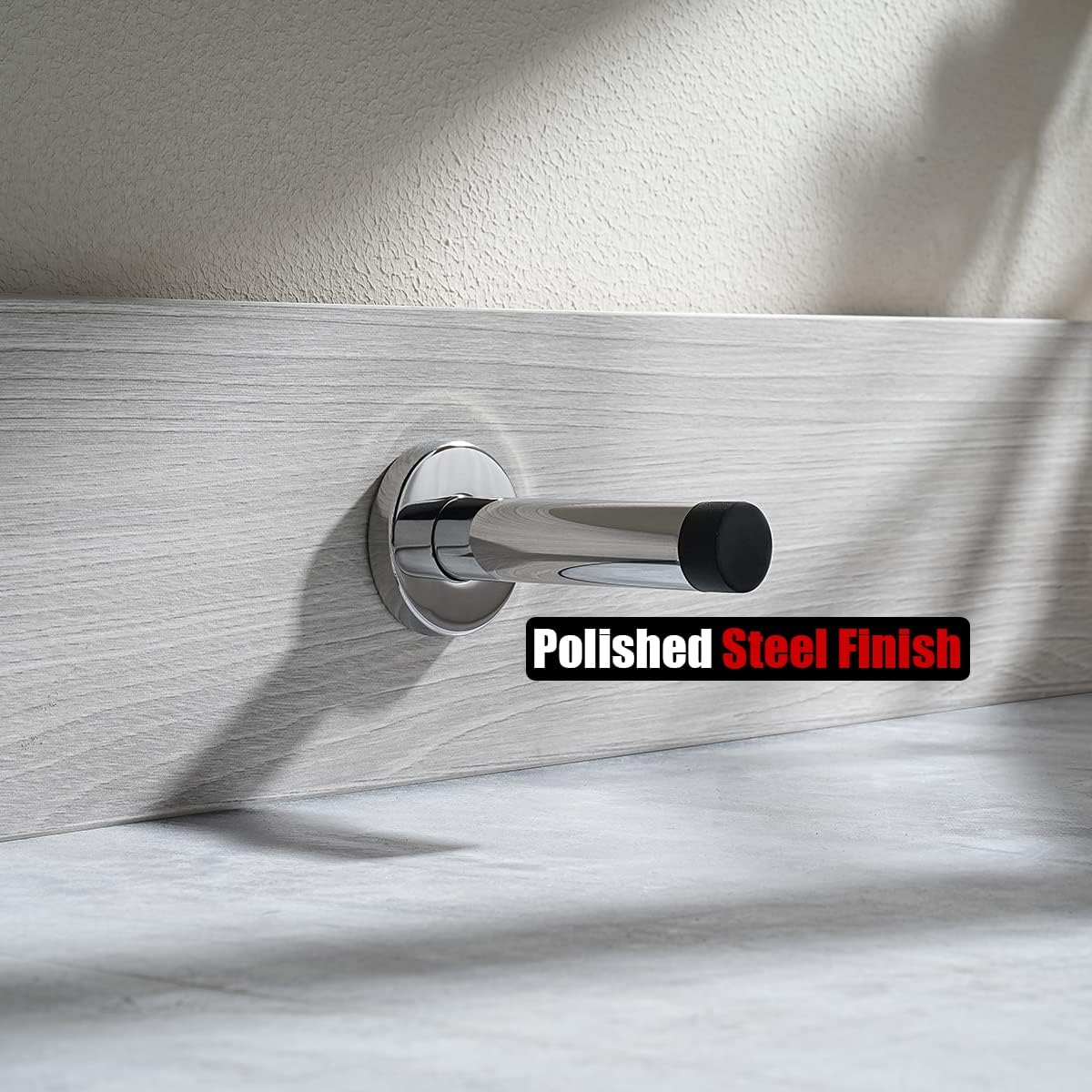 JQK Door Stopper Chrome, 304 Stainless Steel Thicken 1mm Sound Dampening Door Stop Bumper Wall Protetor 4 Pack, Polished Chrome, DSB5-CH-P4