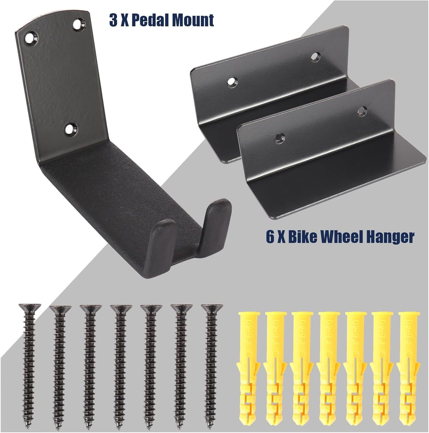 Bike Wall Mount, Pedal Mount Bike Rack for Garage, Bike Storage Hanger Bicycle, Heavy Duty Bike Hooks with Rubber Pad for Wall, Max 150LB, 3 Set