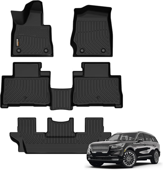 Binmotor-Floor Mats for Lincoln Aviator 2020-2025 (6 Passenger), All Weather Mats for Lincoln Aviator Rubber Liners, Aviator Car Mats Accessories