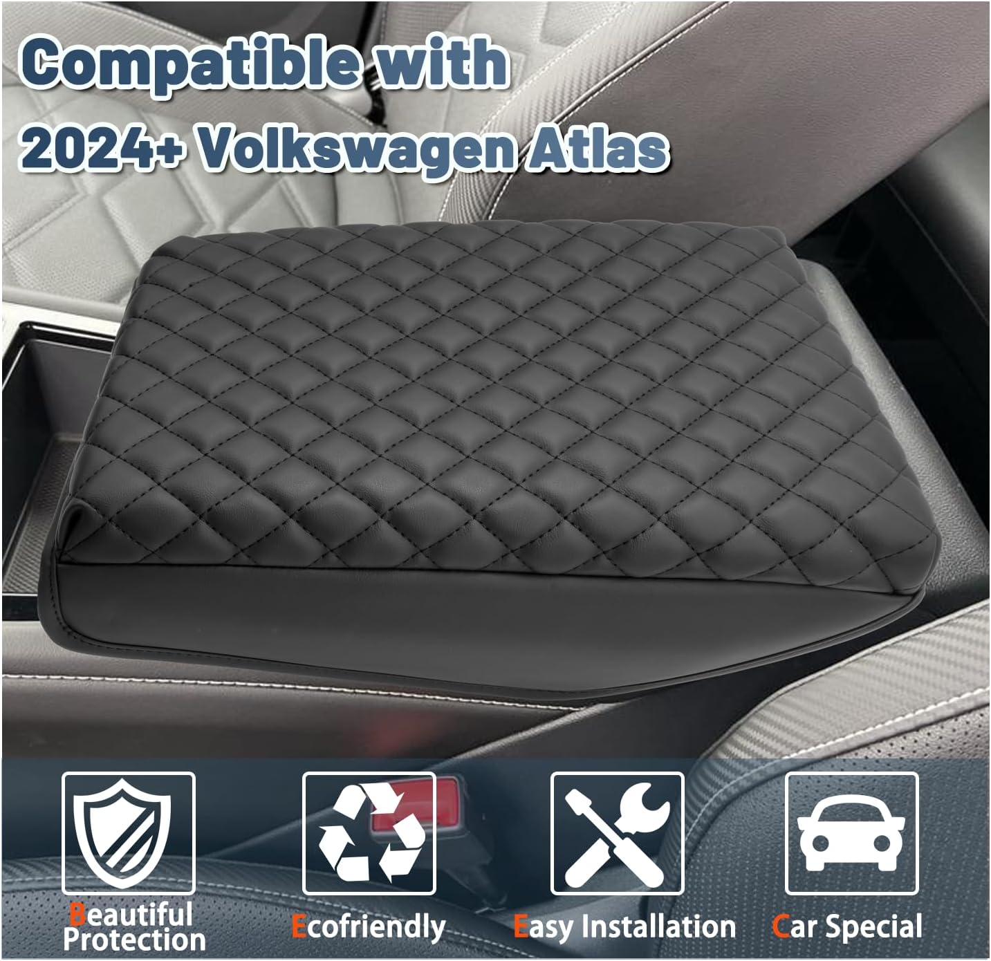 Ruiya 2025 Atlas Armrest Cover for VW Atlas 2025 Accessories Soft Comfy Thicken Center Console Cover Compatible with 2024 2025 Volkswagen VW Atlas/Atlas Cross Sport