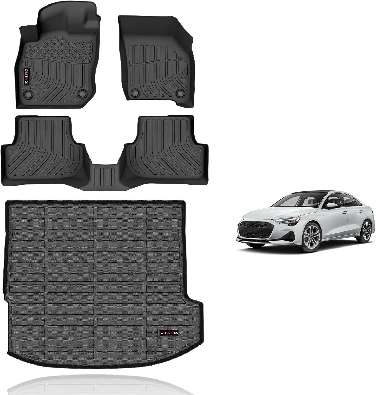 KELCSEECS Floor Mats & Cargo Liner Custom for Audi A3 2022 2023 2024 Car Mats Automotive Cargo Mat TPE Floor Liners Audi A3 All Weather Trunk Mat Accessories Trunk Liner Black