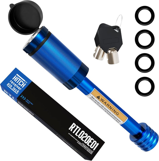 RETRUE Trailer Hitch Locks, 5/8" Locking Hitch Pin for 2 Inch and 2 1/2” Receiver Class III IV Hitch, Tow Hitch Lock with Keys O-Rings, Trailer Accessories for Outdoor,Blue