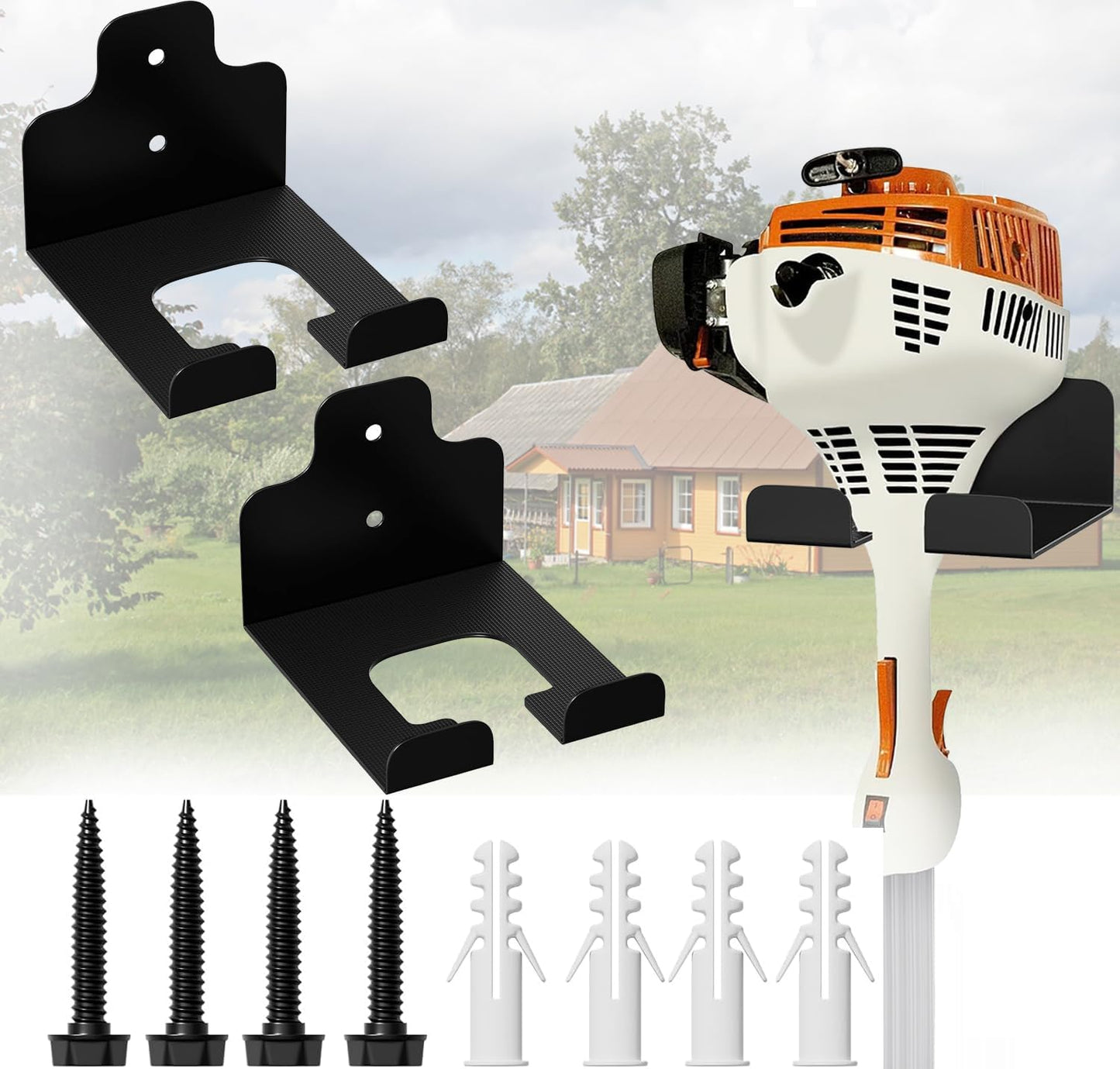 2 PCS Garage Organizer Trimmer Rack, Wall Mounted Tool Hanger for Grass Trimmer, Hedge Trimmer, Weed Whackers & Garden Tools – Heavy Duty, Space-Saving, Anti-Rust Storage Rack for Garage & Home