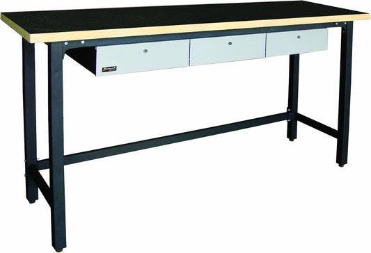 Homak 79-Inch Workbench With 3 Drawers and Wood Top, Steel, GS00579030