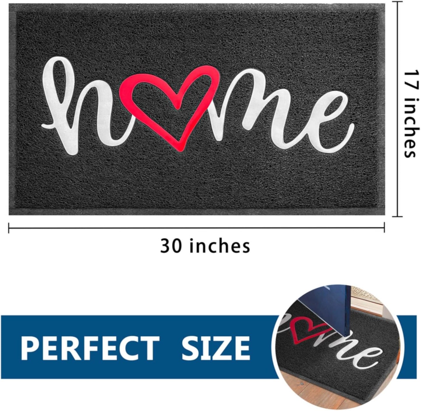 EARTHALL Door Mat Outside Inside Home Doormat, 30"x17.5", Durable Floor Mat Non Slip Mat Ultra Absorb Mud Easy Clean Front Doormat for Garage, Entryway, Patio, High Traffic Areas, Black