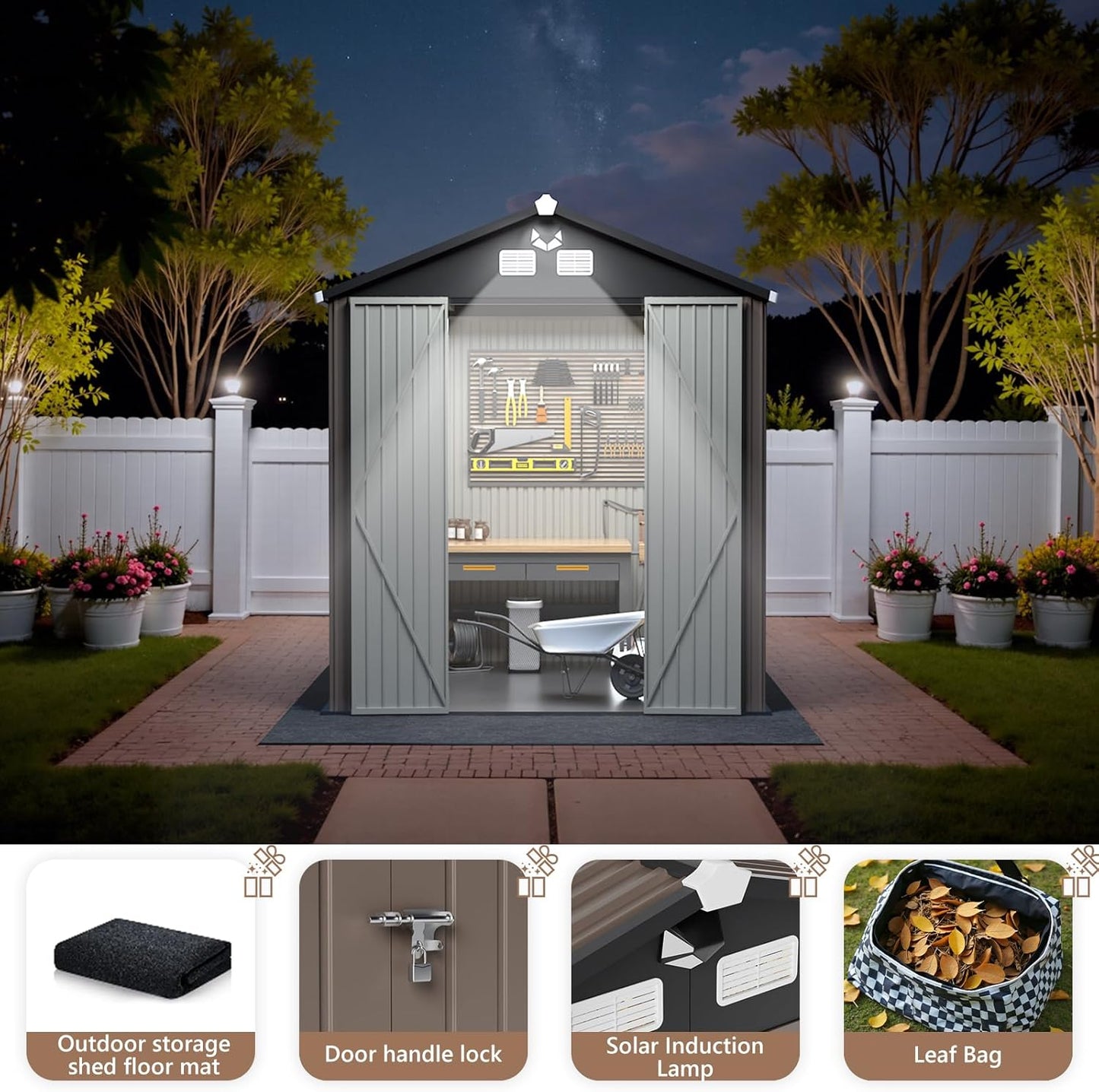 8x6 FT Outdoor Storage Shed,Metal Tool Sheds,Waterproof Outside Storage Shed with Lockable Doors & Air Vent,Storage Building for Backyard Garden