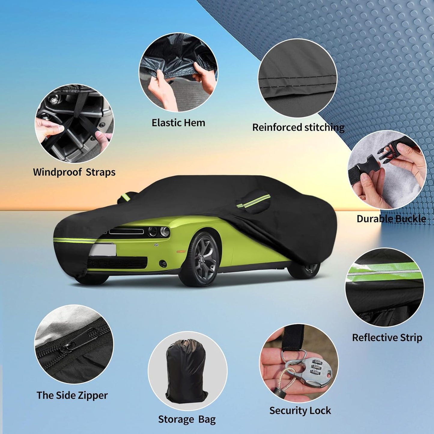 Waterproof Car Covers for 2008-2025 Dodge Challenger(Black) Custom Heavy Duty Waterproof All Weather Protection Outdoor